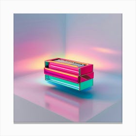 A Highly Bright, Intricately Detailed Matchbox, Rendered In Vibrant, Electric 3d Neon Colors, Such As Radiant Pink, Luminescent Green, And Fiery Blue, With A Glossy, Reflective Finish, Showcasing Subtle Gradients And Dimensions (3) Canvas Print