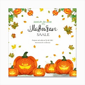 Autumn Sale Banner Watercolor Style Exploding With Vibrant Hues Of Pumpkin Orange And Leaf Green 2 1 Canvas Print