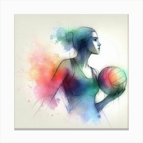 Watercolor Girl Playing Volleyball Canvas Print