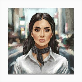 A Portrait Art Of A Woman With Long Dark Hair Wear Canvas Print