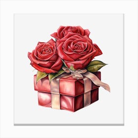 Red Roses In A Gift Box 2 Canvas Print