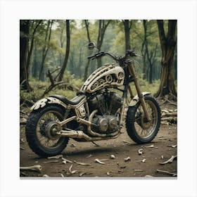 Chopper Motorcycle In The Woods Canvas Print