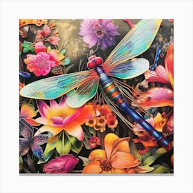 Dragonfly And Flowers Canvas Print
