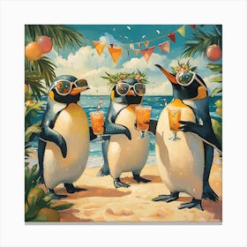 Tropical Penguin Beach Party Fun 6 Canvas Print