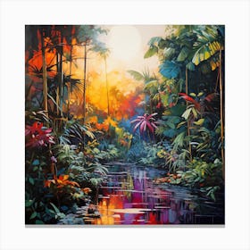 Sunset In The Tropical Jungle Canvas Print