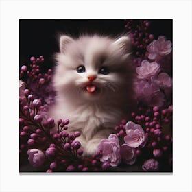 Cute Kitten With Flowers 2 Canvas Print