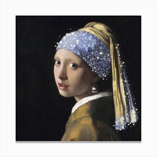Girl With A Pearl Earring Glitter Canvas Print