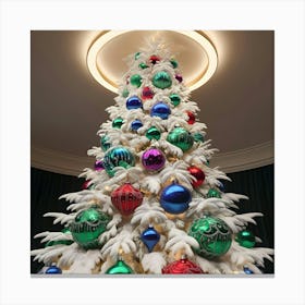 A Stunningly Detailed 3d Render Of A Majestic Snow White Christmas Tree Canvas Print