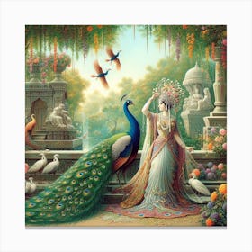 Princess and a peacock  Canvas Print