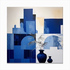 Abstract Minimalist Contemporary Art Print - Blue & White Plant Pots Canvas Print