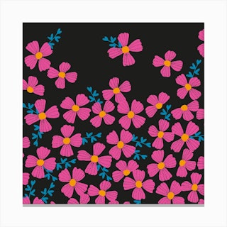 Pink Pop Daisies Square Canvas Print