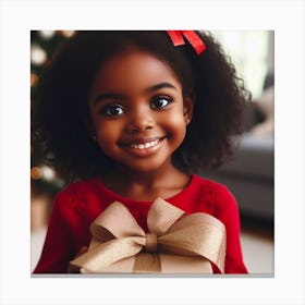 Little Girl With Christmas Gift Canvas Print