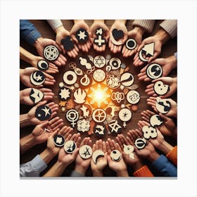 Group Of People Holding Symbols Canvas Print