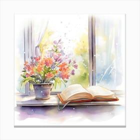 Watercolor Book On Window Sill 1 Canvas Print