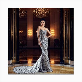 Asian Woman Striking A Pose Draped In Luxurious Designer Attire Surrounded By Opulent Surroundings (2) Canvas Print