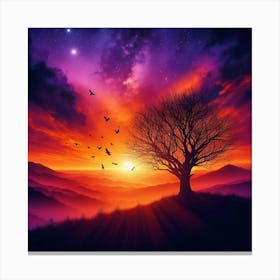 Sunset With Crows Canvas Print