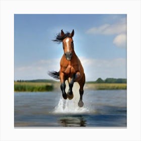 Horse Jumping In Water Canvas Print