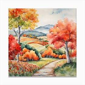 Watercolor Of Autumn Trees Canvas Print