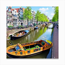 Amsterdam boat on canal Canvas Print
