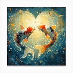 Koi Fish In Heart 5 Canvas Print