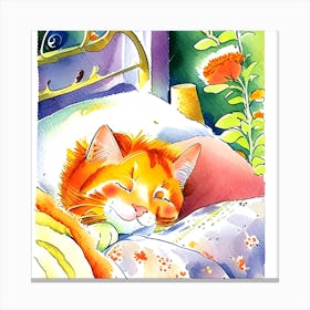 Orange Cat In Bed Canvas Print