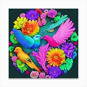 Colorful Birds And Flowers 1 Canvas Print