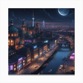 Berlin City At Night Canvas Print