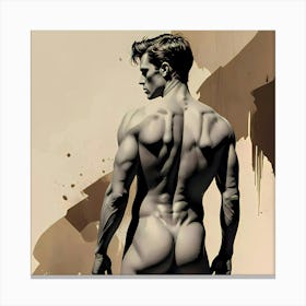 The Sculpted Silhouette: A Nude Adonis From Behind Canvas Print