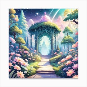 A Fantasy Forest With Twinkling Stars In Pastel Tone Square Composition 17 Canvas Print
