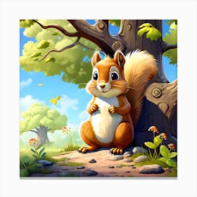 Cartoon Squirrel In The Forest Canvas Print