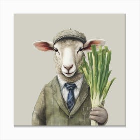 Watercolour Welsh Leek Sheep Iwan Canvas Print