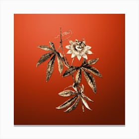 Gold Botanical Blue Passionflower on Tomato Red n.4365 Canvas Print
