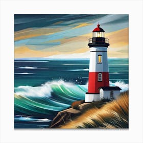 Lighthouse By The Sea Canvas Print