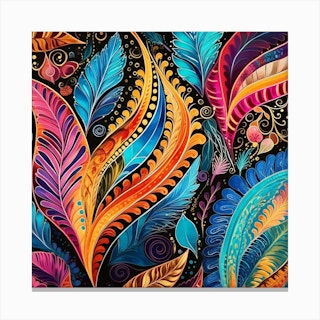 Vivid Peacock Feathers II | Large Stretched Canvas, Black Floating Frame Wall Art Print | Great Big Canvas