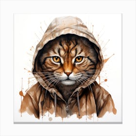 Watercolour Cartoon Bobcat In A Hoodie Canvas Print