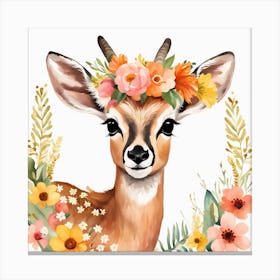 Floral Baby Antelope Nursery Illustration (49) Canvas Print