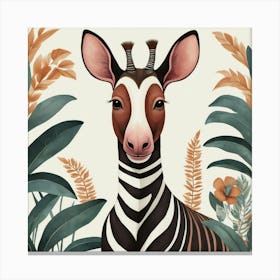 Okapi 3 Folk Style Animal Illustration Art Print 3 Canvas Print