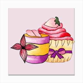 Purple And Pink Cupcakes Square Canvas Print
