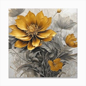 Gold Flowers In A Vase Canvas Print