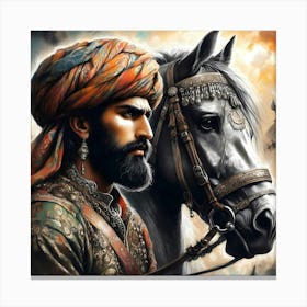 Man Of The Old Persian Empire By His Horse Color Drawing 1 Canvas Print