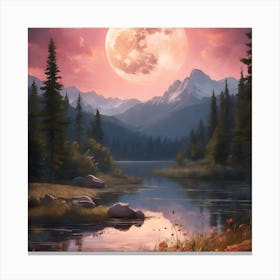 Full Moon Over Lake Canvas Print