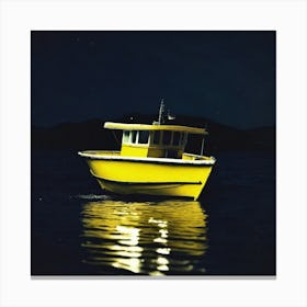 Yellow Boat At Night Canvas Print