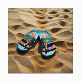 Blue Sandals In The Sand Canvas Print