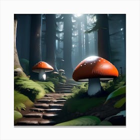 Mushrooms In The Forest Canvas Print