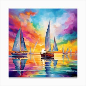 Sailboats At Sunset 3 Canvas Print