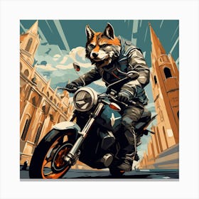 Fox Riding A Motorcycle Canvas Print