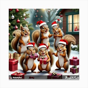 Christmas Squirrels Canvas Print