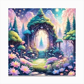 A Fantasy Forest With Twinkling Stars In Pastel Tone Square Composition 291 Canvas Print