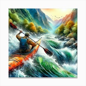 Kayaker In Rapids Canvas Print