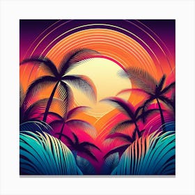 Hawaiian Sunset With Tropical Palm Leaves Canvas Print